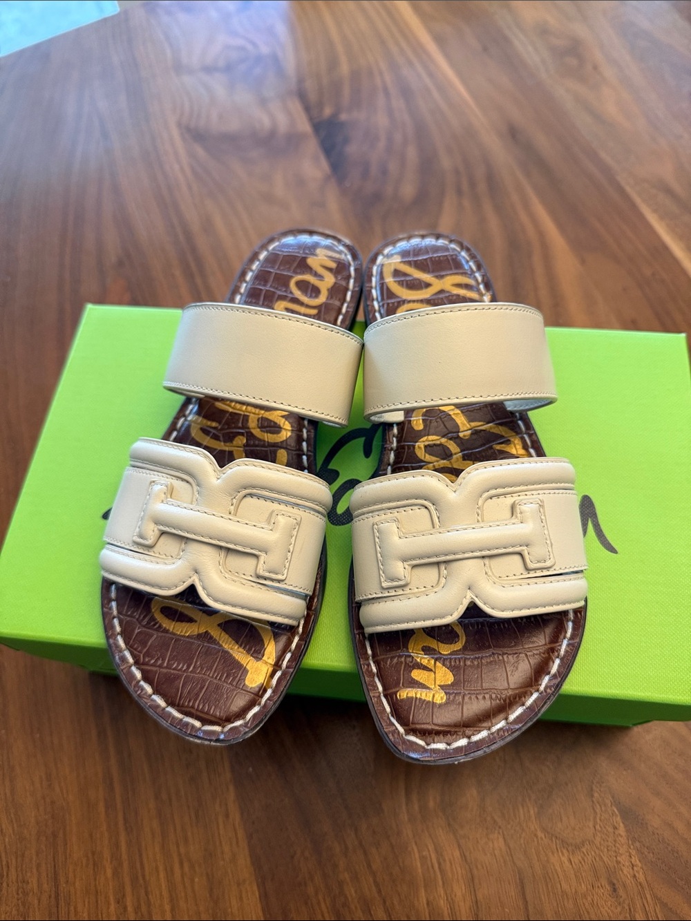 Sam Edelman Cream Leather Slide Sandals